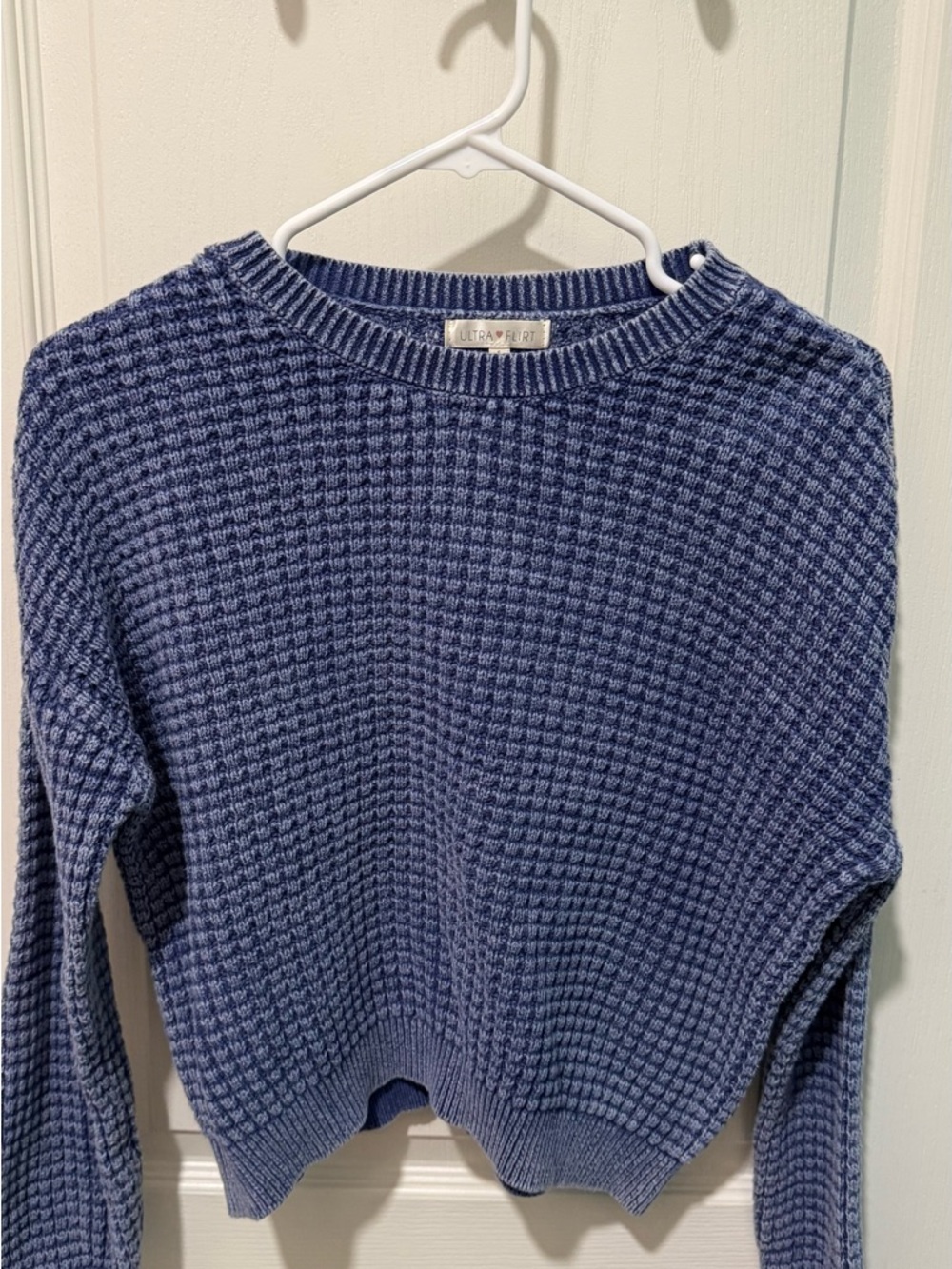 Ultra Flirt Blue Waffle-Knit Crewneck Sweater